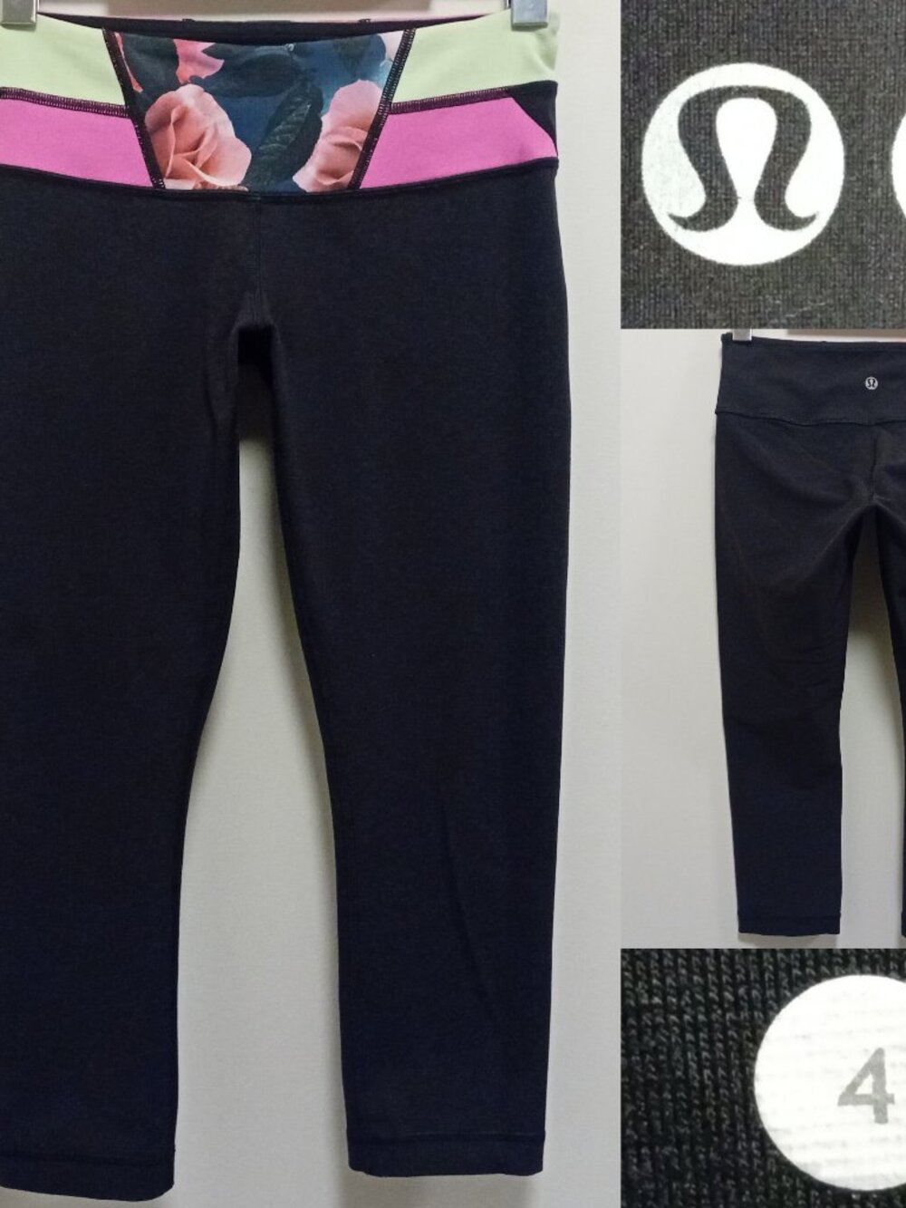 Lululemon Secret Garden Wunder Under 4 XS Full Length Leggings Black Floral